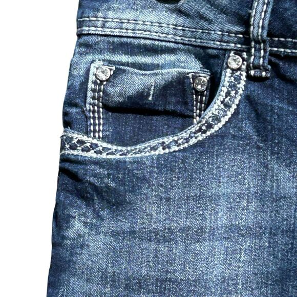 Cato Capri Blue Jean Cuffed Cropped Embellished Stretch Flap Pockets - Size 12 - Picture 2 of 13